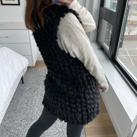 Linda Richards Open Front Textured Fur Vest Black XS - Picture 5 of 7